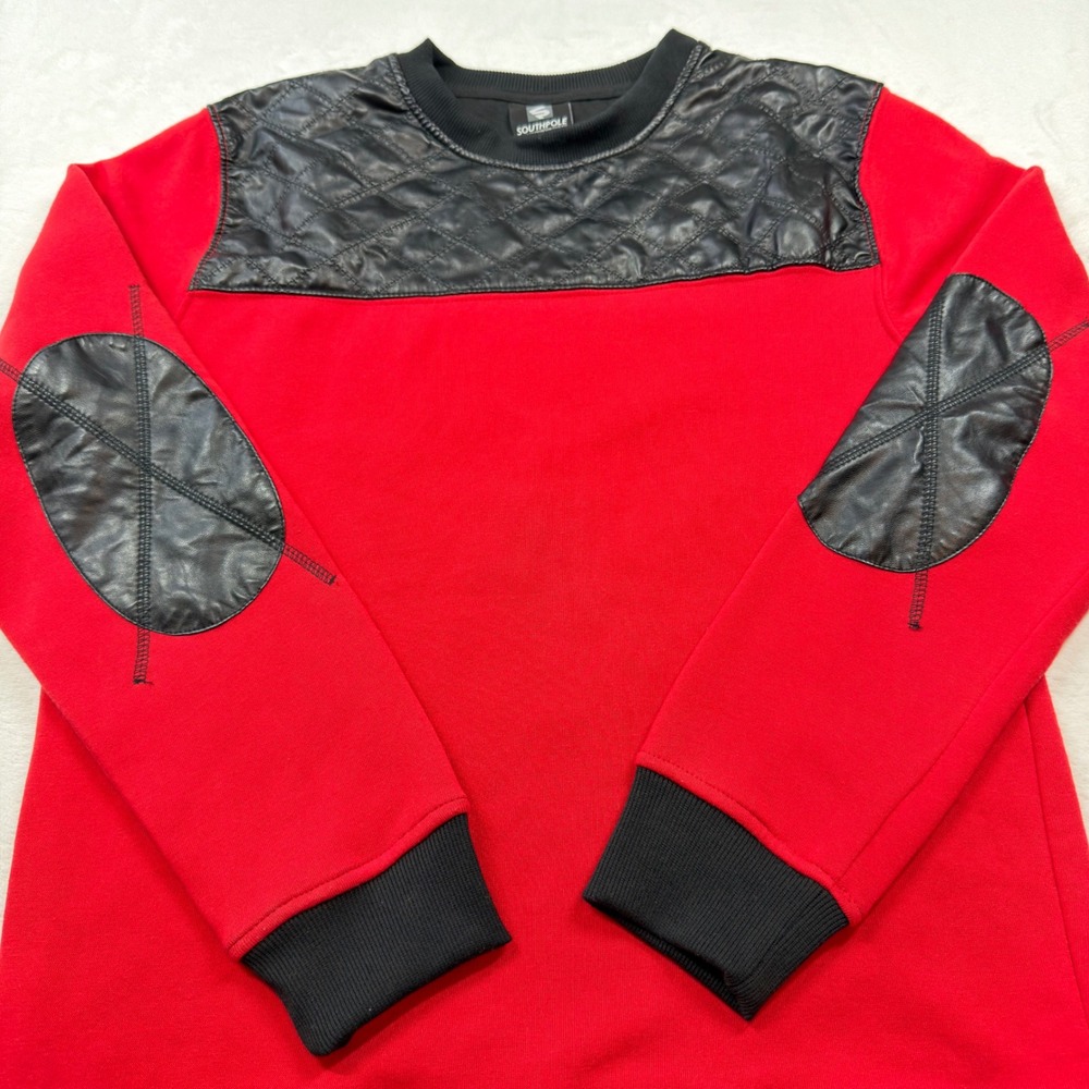 Southpole Sweatshirt Boys XL Red‎ Black Quilted Faux Leather Accents Excellent - Picture 2 of 10